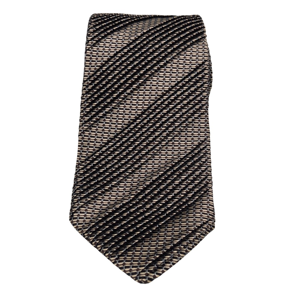 Mens Brioni 100% Silk Tie Pleated‎ Handmade Italy geometric